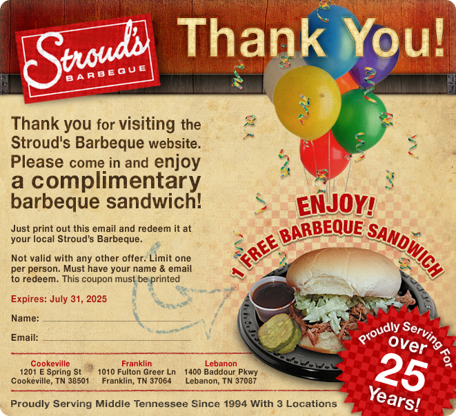 Stroud's Barbeque Would Like to Thank You!